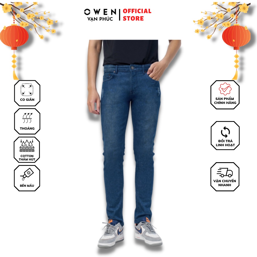 Quần Jeans OWEN QJSL23955 Xanh Thiết Kế Dáng Slim Fit Thanh Lịch Sang Trọng Chất Liệu Vải Cotton Cao Cấp