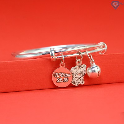 Lắc chân bạc cho bé khắc tên hình con hổ gắn chuông đẹp LTT0111 - Trang Sức TNJ