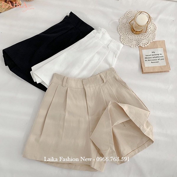 Quần đùi nữ vải đũi cạp chun sau ống rộng khóa trước dáng xòe váy - Quần short nữ lưng thun mặc ở nhà biển mùa hè mát