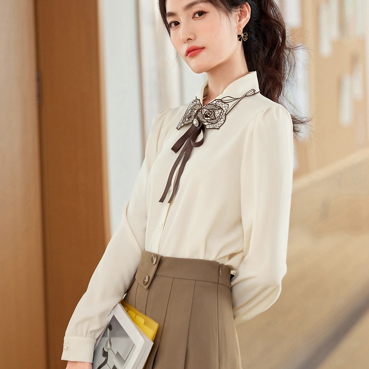 Áo Sơ Mi Chiffon Nhẹ Cổ Ren Thanh Lịch Thời Trang Mùa Xuân 2023 Cho Nữ CF1 WW