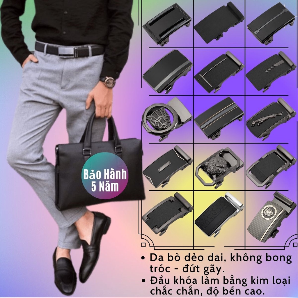Thắt Lưng Nam Da Bò Cao Cấp Màu Đen Không Bong Tróc, Nứt Gãy Kèm Đầu Khoá Tự Động Kim Loại Chắc Chắn - Bảo Hành 5 Năm