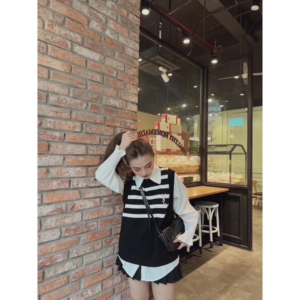 ÁO LEN GILE KẺ TẶNG KÈM TAG ĐEN TRẮNG