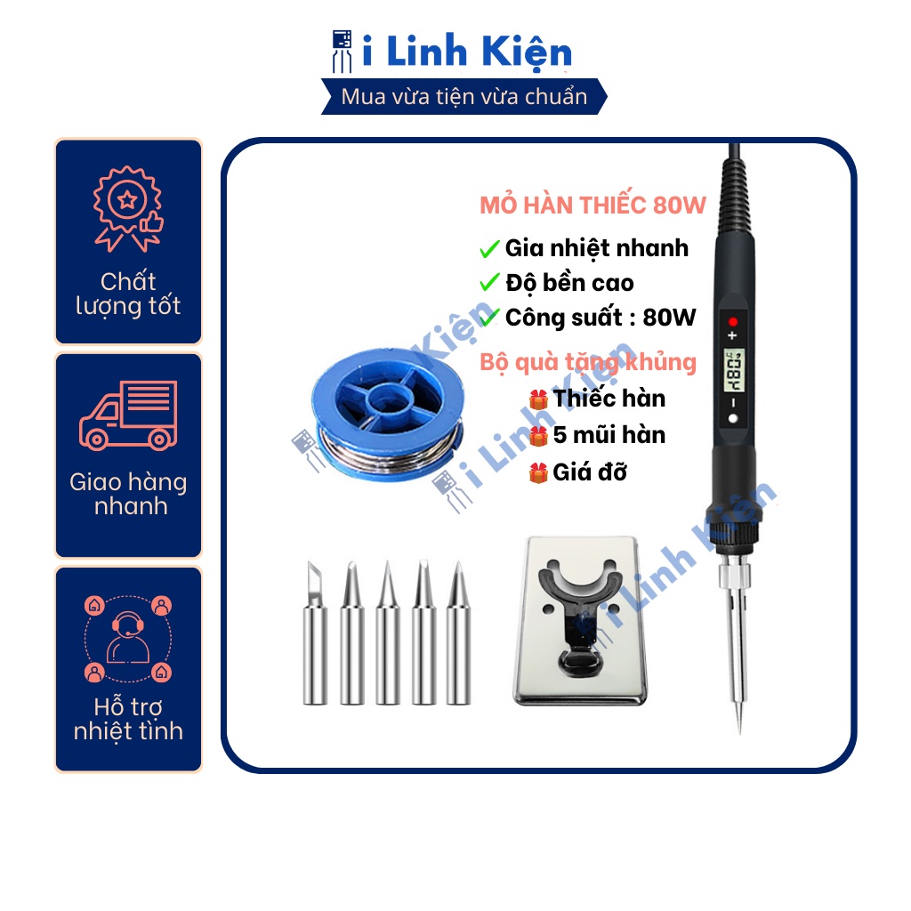 Mỏ hàn thiếc điều chỉnh nhiệt độ 80W điện tử màn hình kỹ thuật số gia nhiệt nhanh độ bền cao.