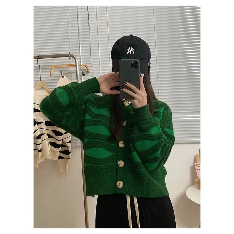 SUXI Áo Khoác Cardigan Dệt Kim Tay Dài Dáng Rộng Họa Tiết Kẻ Sọc Thời Trang Mùa Thu Cho Nữ