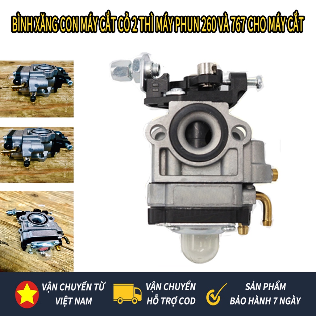 Chế hòa khí máy cắt cỏ - bình xăng con máy cắt cỏ 2 thì 260 và bình xịt 767 (chất lượng tốt)