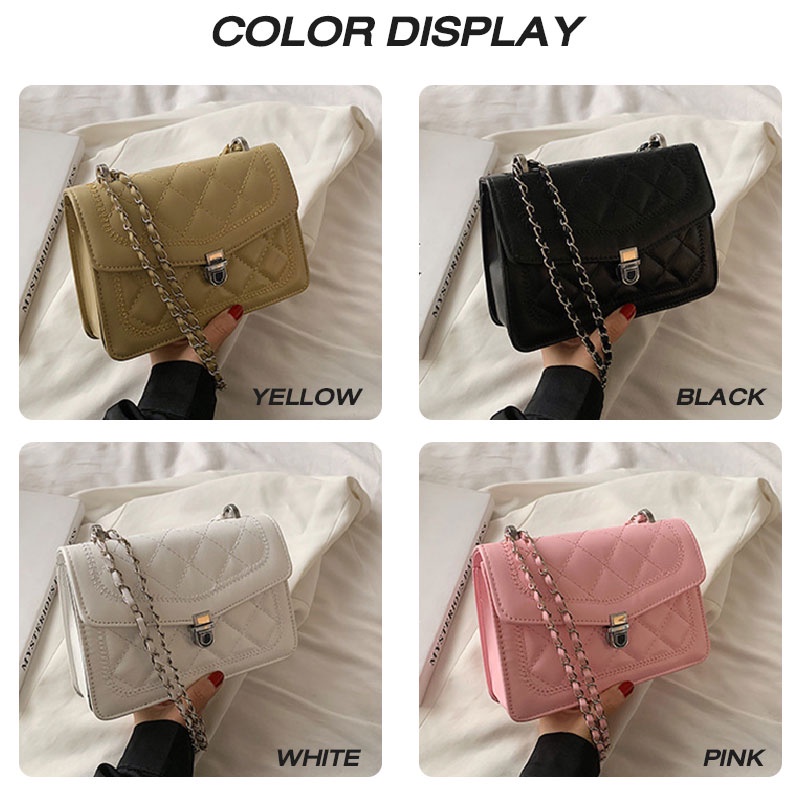 Mischa Túi Đeo Chéo Vai Bằng Da PU Màu Trơn Họa Tiết Hình Thoi Phong Cách Phương Tây Thời Trang