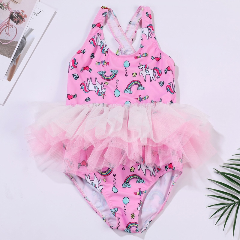 Đồ Bơi Một Mảnh In Hoạt Hình Kiểu Công Chúa AKKU Dễ Thương Cho Bé Gái