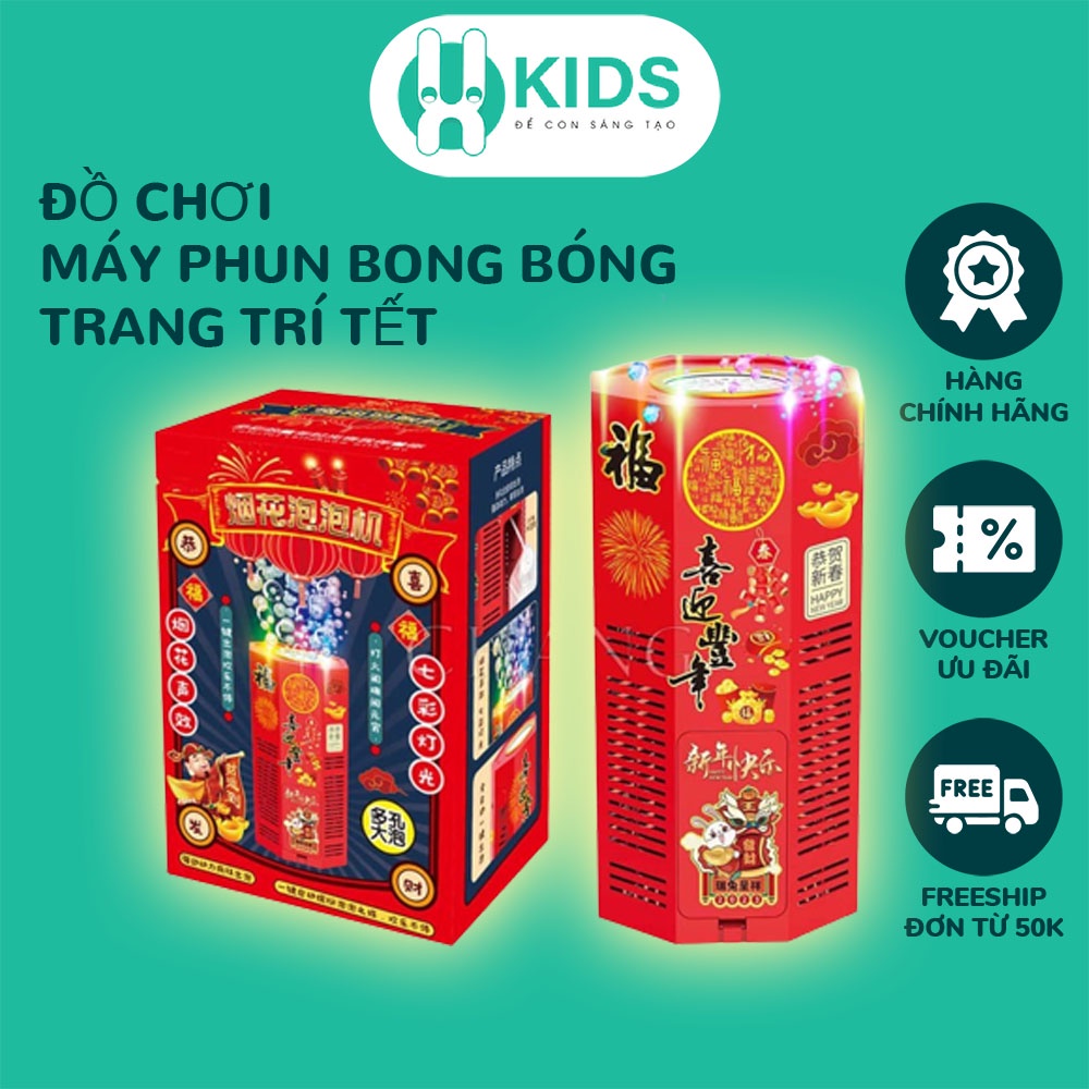 Máy phun bắn bong bóng tự động có đèn Led nhạc X KIDS trang trí lễ Tết, đám cưới khai trương cửa hàng