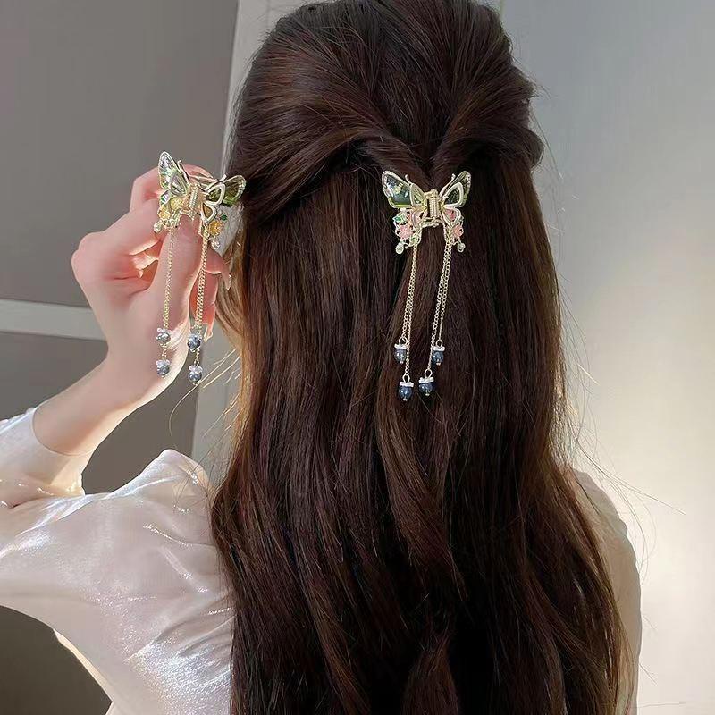 PVN57585 Kẹp Tóc Tua Rua Hình Bướm Đính Pha Lê Sang Trọng Phong Cách Hàn Quốc