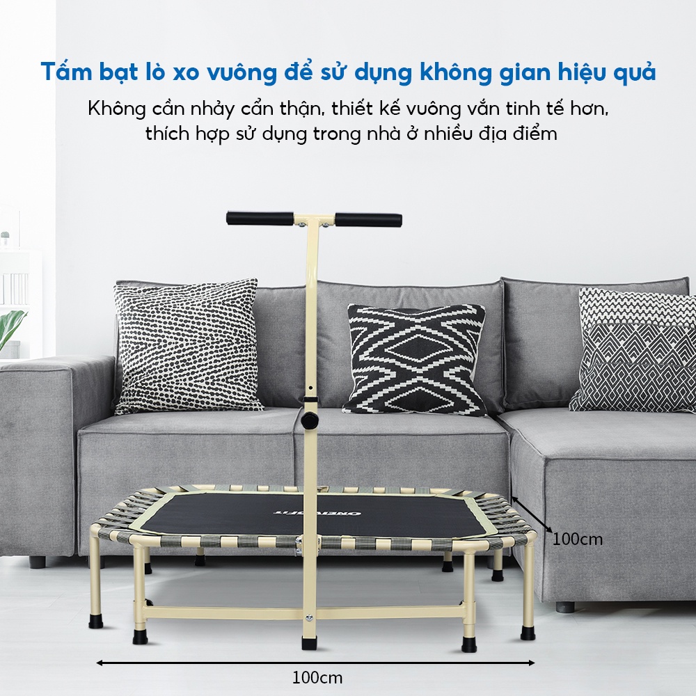 OneTwoFit Thảm nhún lò xo giảm âm có thể gập lại , chiều cao tay vịn có thể điều chỉnh 98-120cm， Sàn nhún OT047101