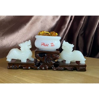 Combo tỳ hưu và bát tụ bảo 10cm màu trắng đá non nước