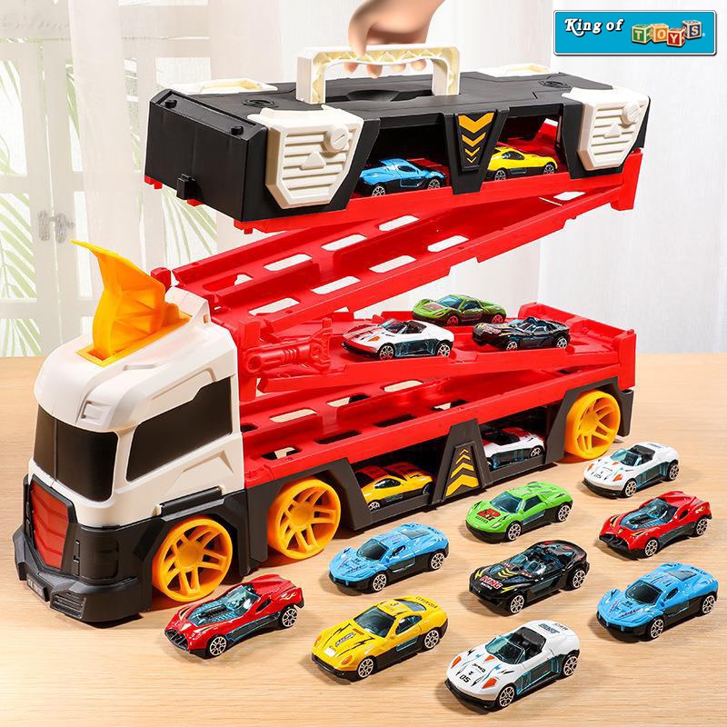 Đồ Chơi Xe Tải Container HotWheels Vận Chuyển Xe Ôtô Cỡ Lớn Cao Cấp Biến Hình Đường Đua Tốc Độ Tặng Kèm Xe Con Bệ Phóng