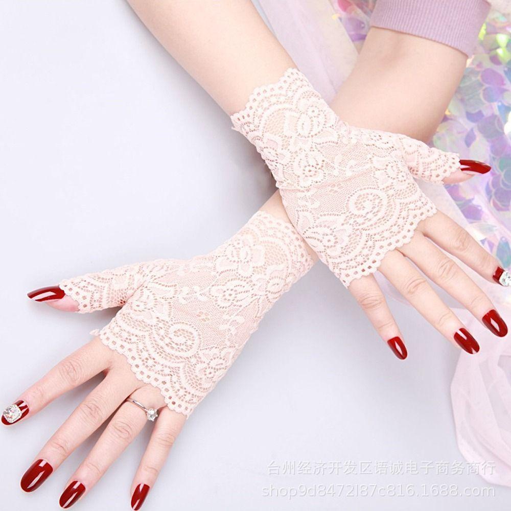 Găng Tay Lưới Phối Ren Hoa Chống Tia UV Có Thể Chạm Màn Hình Cảm Ứng