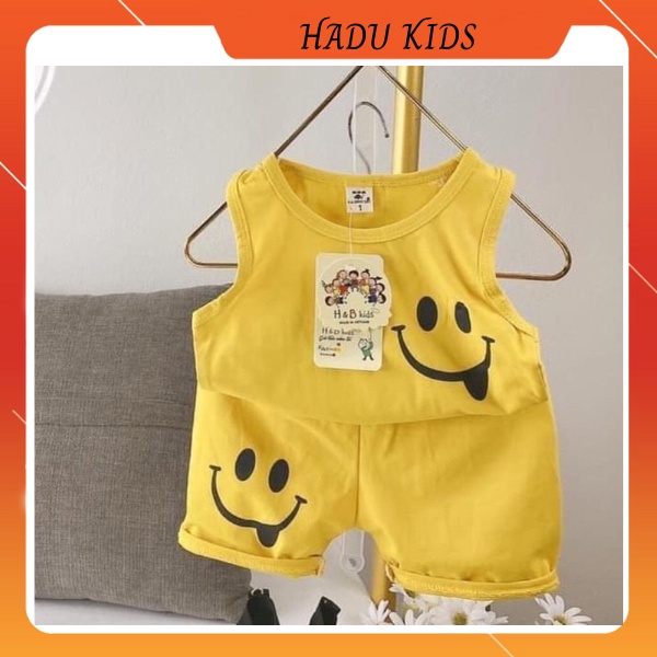 Quần áo bé trai, đồ bộ bé trai bé gái ba lỗ sát nách in mặt cười - HADU KIDS