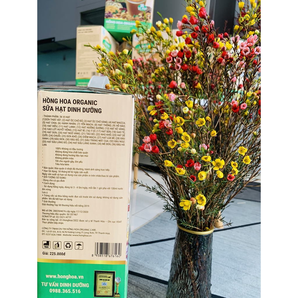 Sữa Hạt Dinh Dưỡng 36 Vị Hạt Hồng Hoa Organic 100% Thiên Nhiên hộp 30 gói