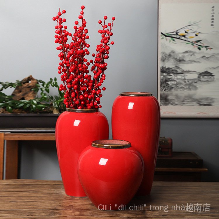 Hàng Mới Về ZZMV Hàng Chính Hãng Bình Hoa Gốm Jingdezhen Màu Đỏ Trung Hoa Sang Trọng Đơn Giản Phong Cách Châu Âu Sang Trọng ZZMV