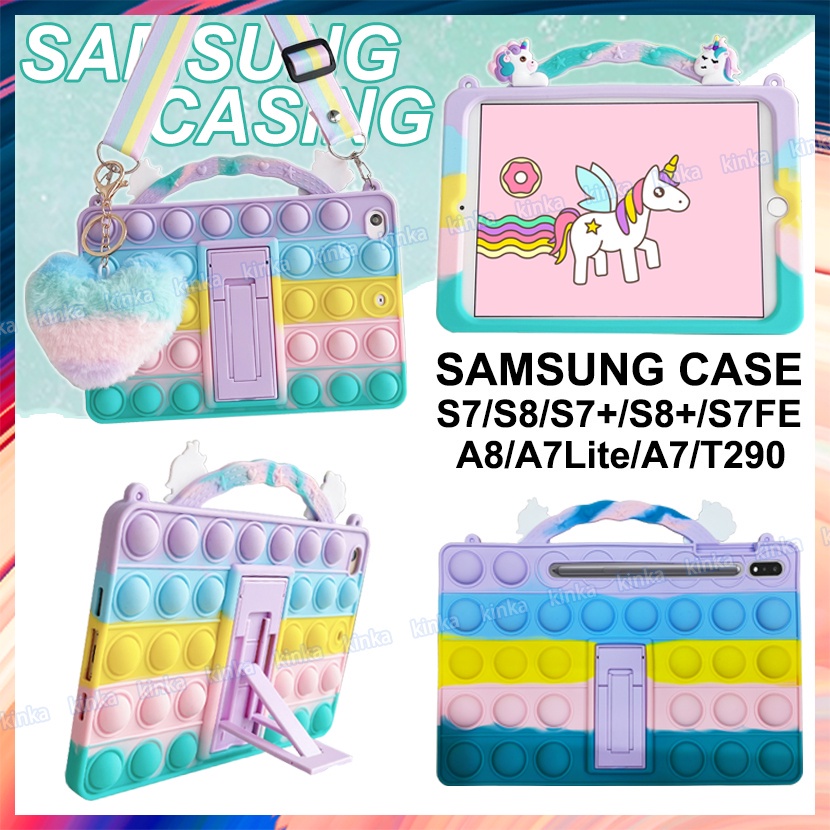 Phim hoạt hình Rainbow Unicorn Soft Silicone POP IT Case có chân đế Giải nén Vỏ máy tính bảng chống sốc cho Samsung Galaxy Tab S7 FE T730 T736 S8 Plus X806 S7 Plus T976 S8 X706 S7 TT876 S6 Lite P610 A8 X200 A7 Lite T220 T225 A 8.0 T290 T295 T510 A7 T500