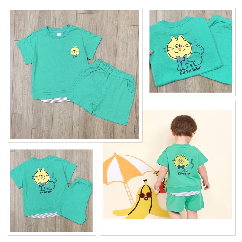 Set MilkMile xuất Hàn dư xịn hoạ tiết “mèo con” cho bé trai/ bé gái