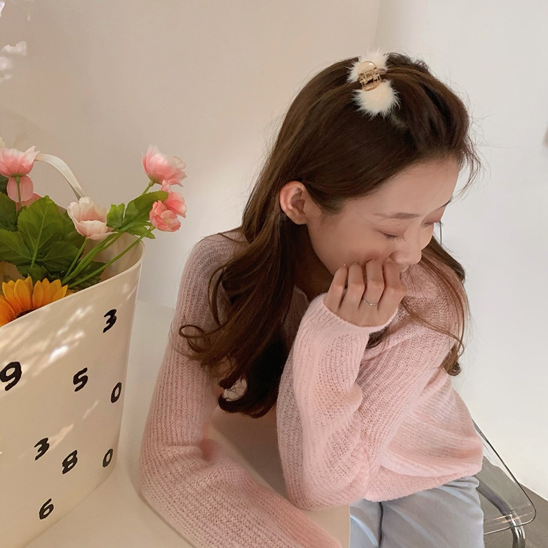 Kẹp Tóc Mềm Mại Màu Trơn Đính Bóng Lông Thời Trang