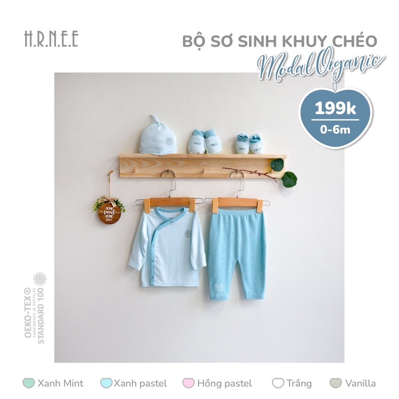 Bộ sơ sinh cài chéo Hrnee cho bé trai bé gái