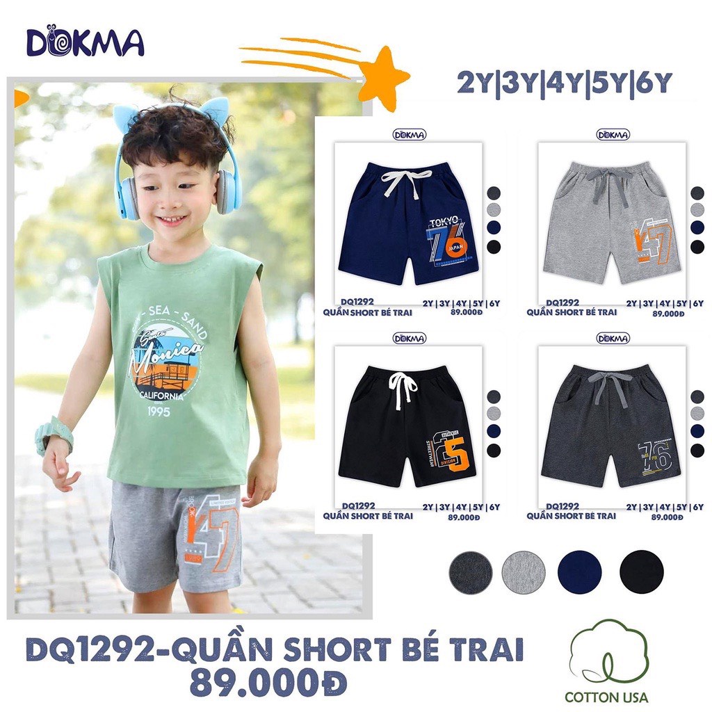 DQ1292 Quần đùi, quần short cotton bé trai Dokma 2-6T