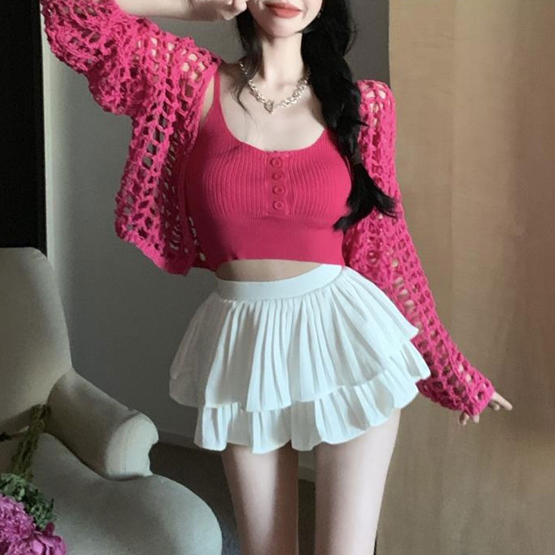 Áo Khoác Cardigan Dệt Kim Dáng Rộng Phối Lưới Thời Trang Cho Nữ
