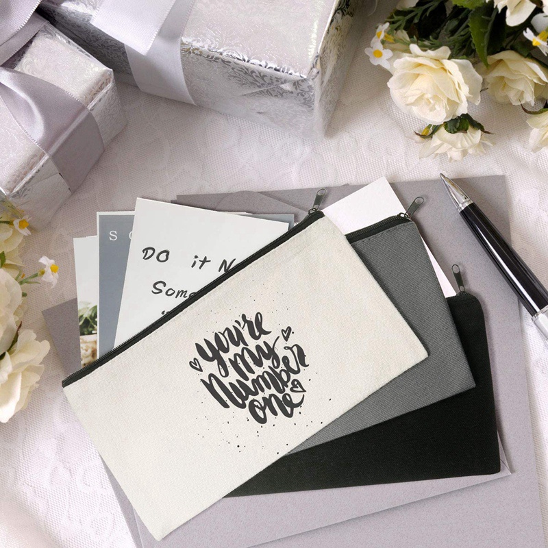 Túi Đựng Bút Bằng Vải Canvas Cotton Trơn Có Khóa Kéo DIY