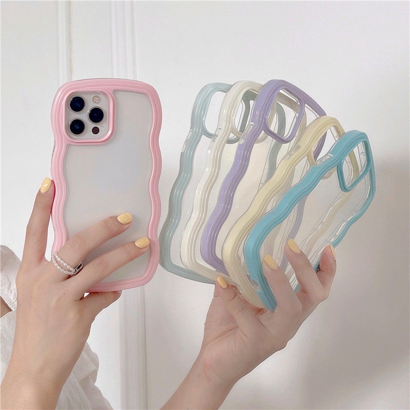 Ốp lưng iphone viền lượn sóng, chất liệu dẻo lưng trong, cho ip 14 13 12 11 Pro max,Hiểu Minh Store