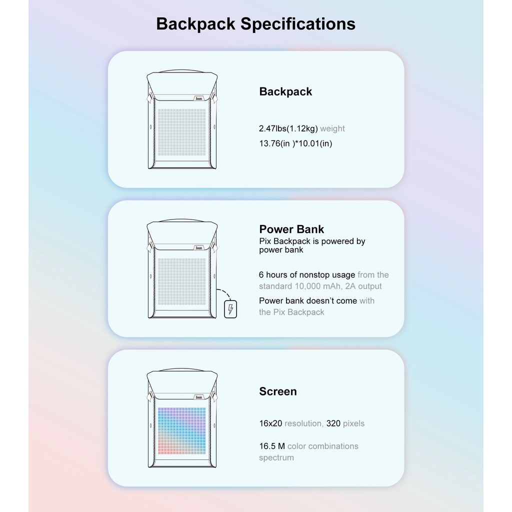 Balo đèn Led, Divoom Pixoo  Backpack M, , Ba lô Laptop 15inch, màn hình led, chống thấm