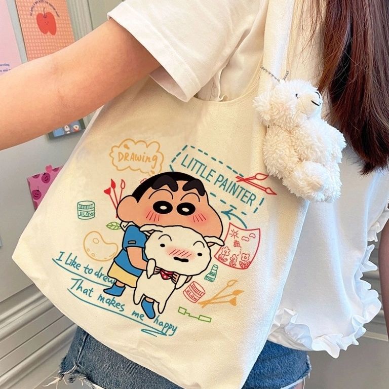 Túi Đeo Vai Vải Canvas In Hoạt Hình Cậu Bé Bút Chì Shin-Chan Thời Trang 2023 Cho Học Sinh