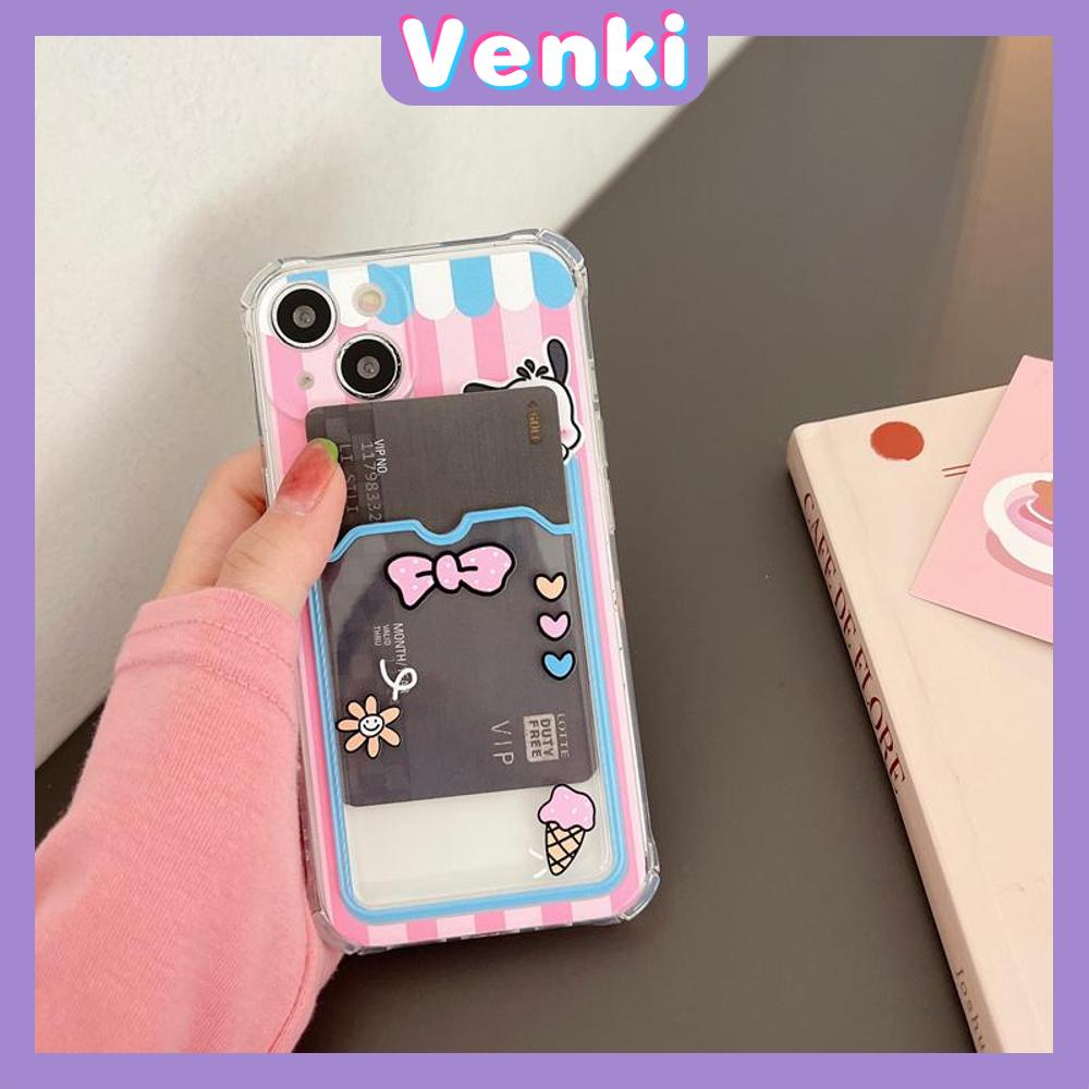 For iPhone 14 Pro Max Card Holder Case Clear Card Storage Back Cover Cute Pink Cartoon Bow Camera Protection Shockproof For iPhone 14 13 12 11 Plus Pro Max 7 Plus X XR