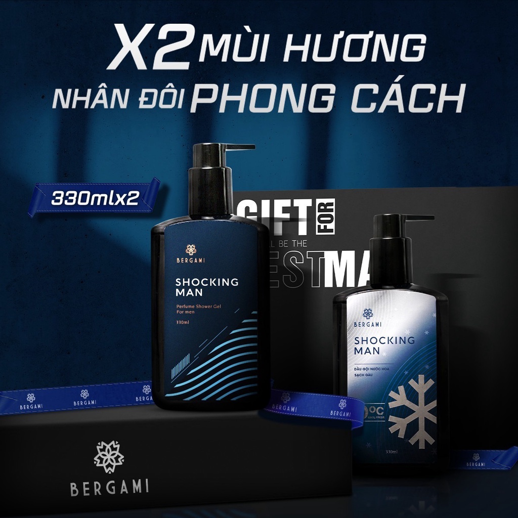 Quà Tặng Nam Giới Bergami, Combo Dầu Gội Hương Nước Hoa 330ml/chai và Sữa Tắm Nước Hoa Cao Cấp 330ml/chai Bergami