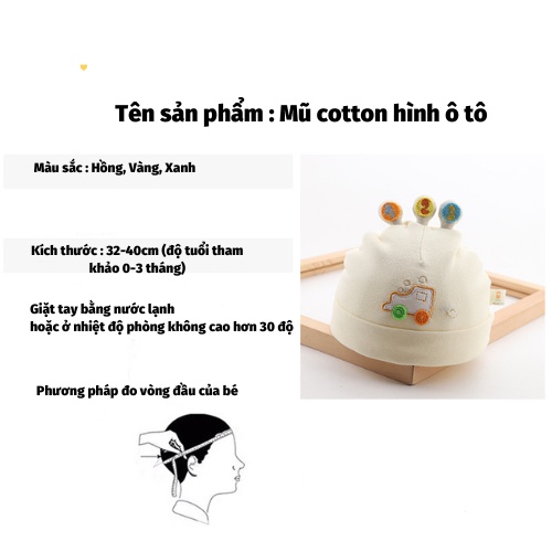 Mũ Sơ Sinh Cao Cấp Siêu Mềm, Mịn Cho Bé Họa Tiết Ô Tô Cực Xinh Cho Bé 0-3 Tháng Doomi Store - SP362