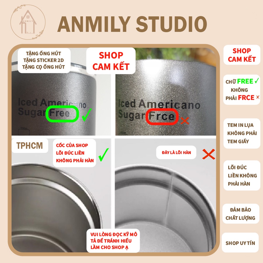 Cốc giữ nhiệt văn phòng ANMILY CUP Iced Americano 600ml bằng thép không gỉ 304 có ống hút kèm theo | tặng sticker 2D