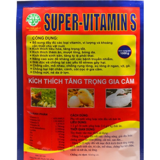 1 kg SUPER VITAMIN S -bổ sung vitamin, khoáng chất cho gà, vịt, ngan, chim cút