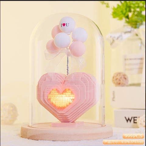 Đồ Chơi Xếp Hình  Trái tim màu hồng Lắp Ráp Mô Hình Trái Tim Màu Hồng  phát sáng có thể   Làm Quà Tặng