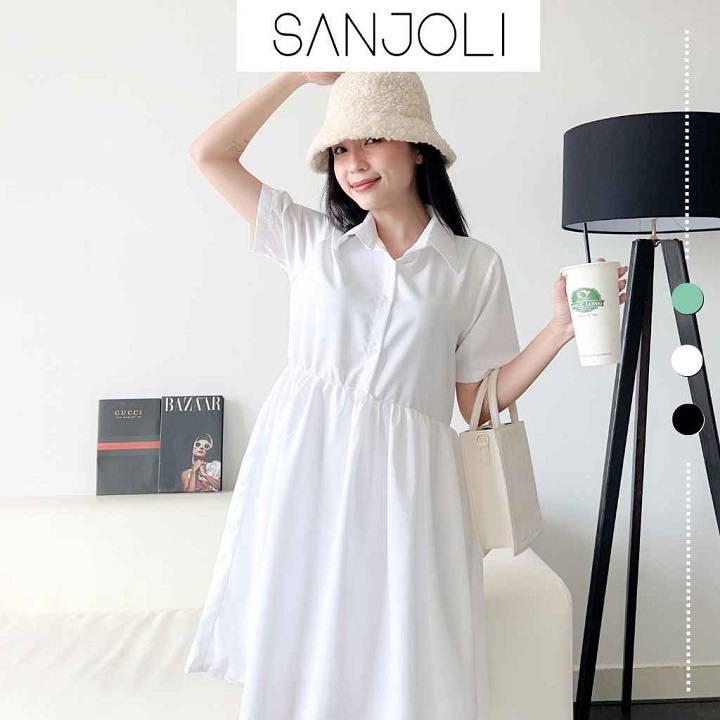 SANJOLI - VÁY DỰ TIỆC NỮ TAY NGẮN DÁNG XÒE CỔ SƠ MI PHONG CÁCH ULZZANG VD044