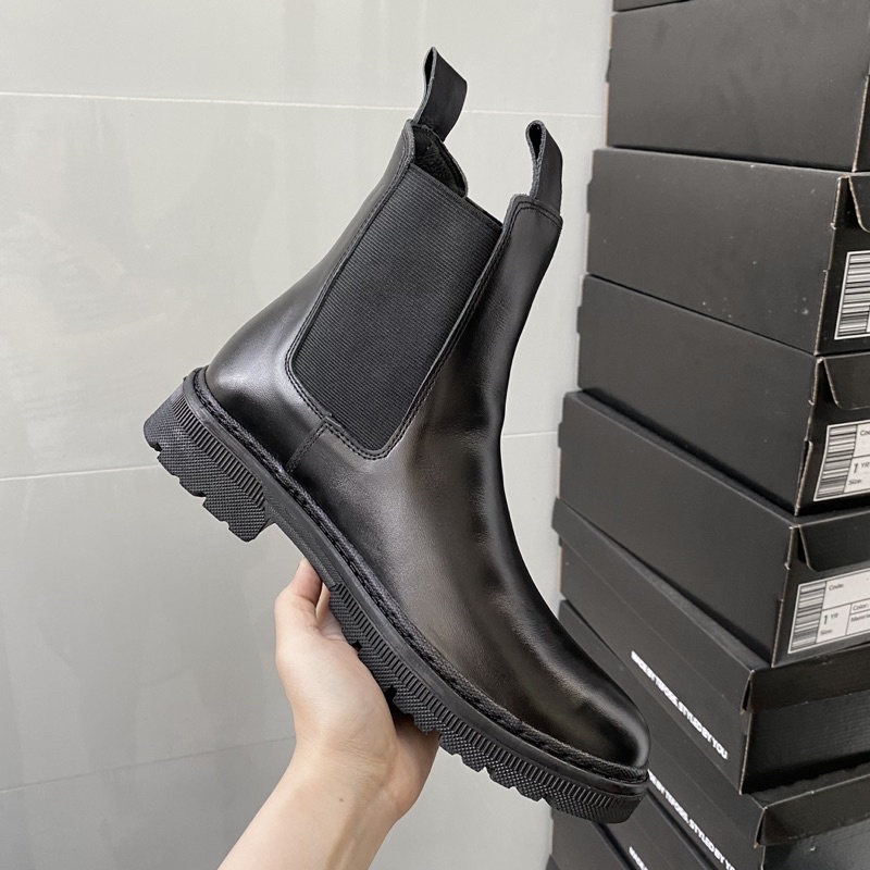 Giày nam cao cổ Chunky Chelsea boot da bò thật TEFOSS HT600 tăng cao 5cm size 38-45- DA TRƠN,KHÂU ĐẾ