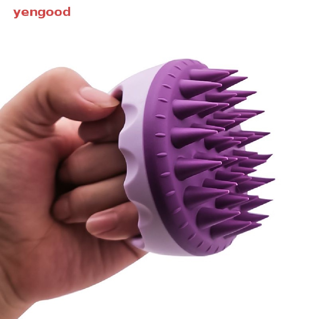 Bàn Chải Gội Đầu Mát Xa Da Đầu Bằng Silicon Mềm Hình Tròn Cầm Tay Tiện Lợi