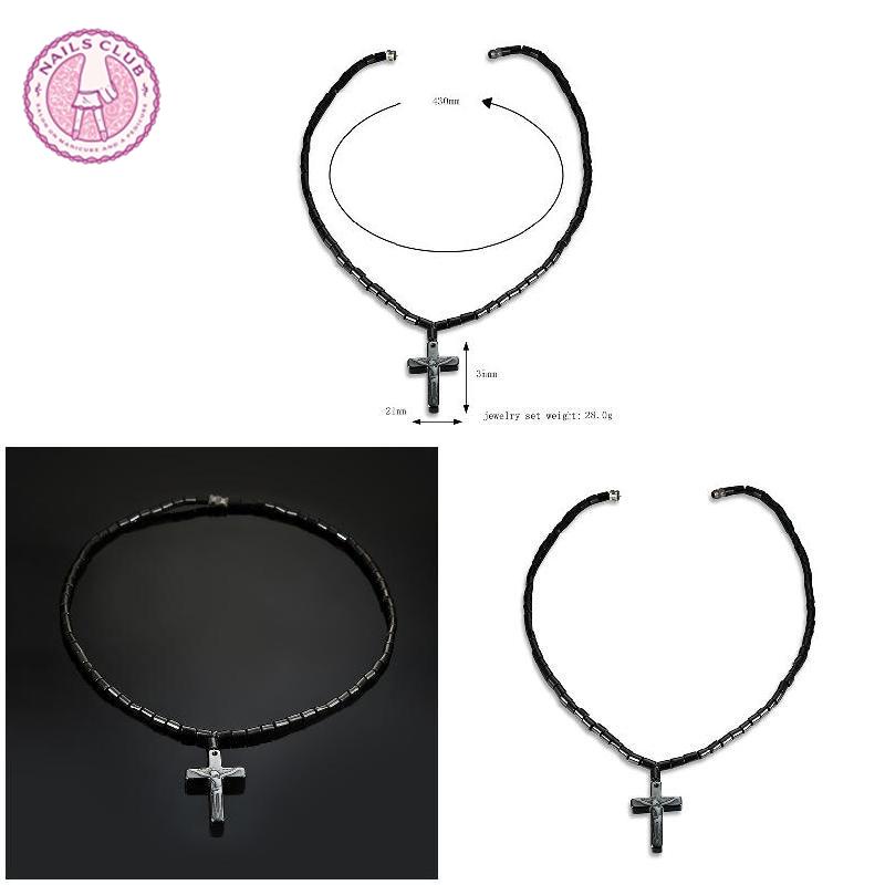 Vòng cổ Đá Hematite Màu Đen Từ Tính Mặt Thánh Giá Thời Trang Cho Nam Và Nữ