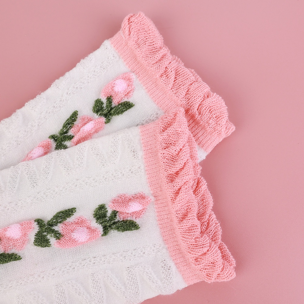 Bộ 5 Đôi Vớ Cotton Mềm Mại Thoáng Khí Chống Trượt Thêu Hoa Phong Cách Lolita Ngọt Ngào