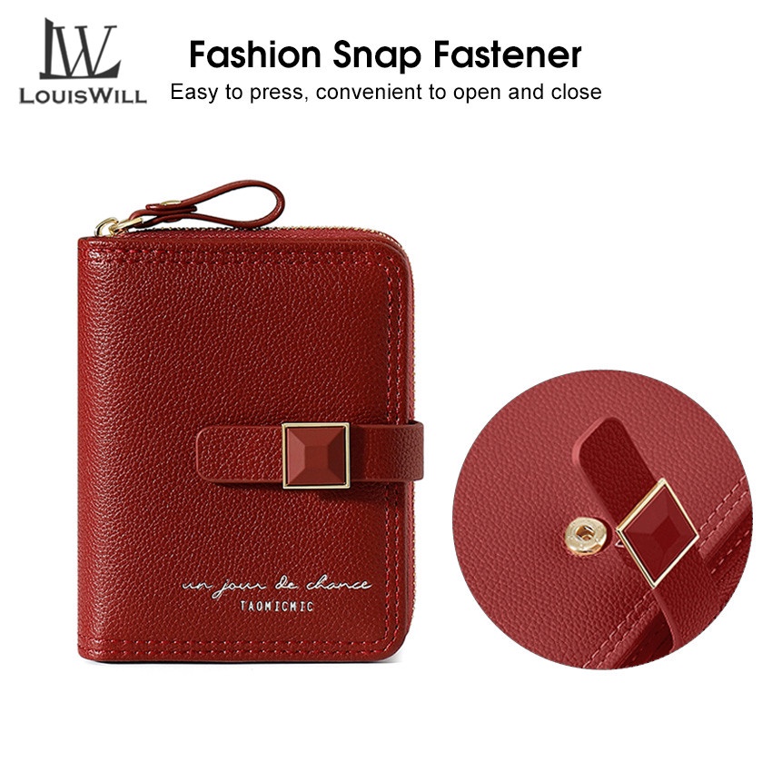 Ví da PU LOUISWILL dáng ngắn đa năng có 11 ngăn đựng thẻ/ tiền xu phong cách retro thời trang cho nữ