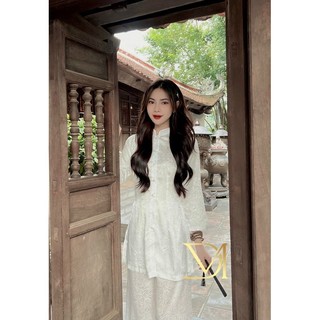 Đồ lam đi chùa, bộ đi lễ chùa nữ mẫu lót hầu cổ tàu vải lụa gấm loại 1 màu trắng pt016
