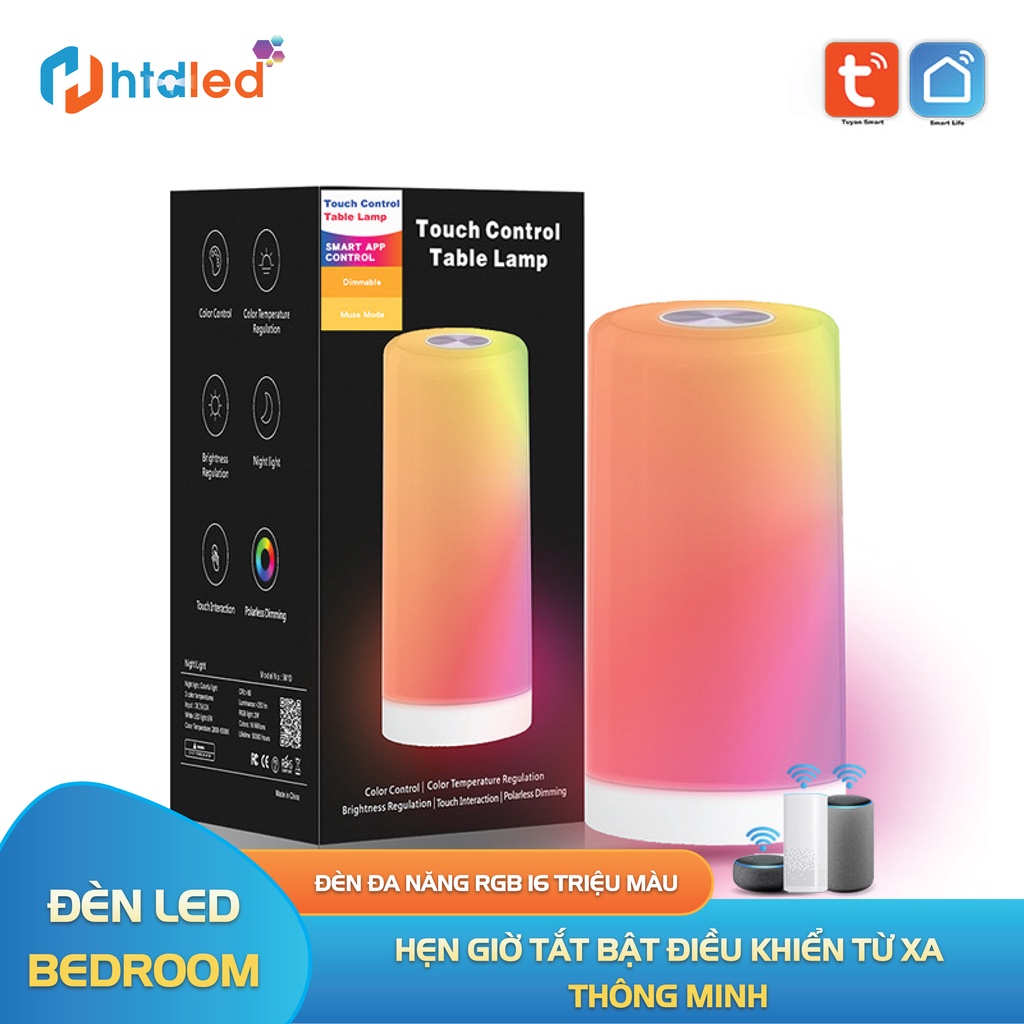 Đèn để bàn trang trí nhà, phòng ngủ RGB 16 triệu màu hẹn giờ tắt bật, kết nối Bluetooth, điều khiển trên app thông minh