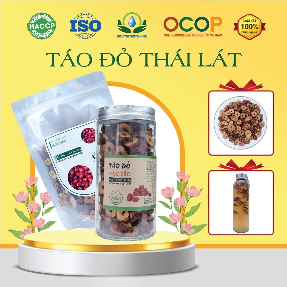 Táo Đỏ Tân Cương Sấy Khô Siêu Thị Thiên Nhiên Nguyên Liệu Pha Trà, Nấu Chè Dưỡng Nhan, Giảm Nguy Cơ Tiểu Đường Túi 500G