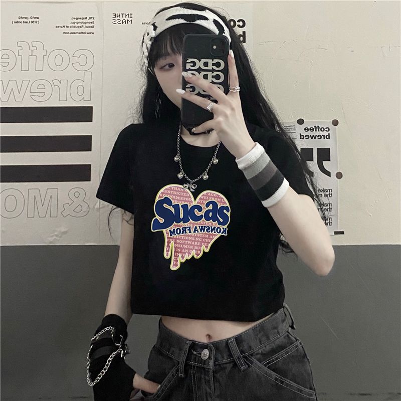 Áo Thun Crop Top Tay Ngắn Cổ Tròn In Họa Tiết Retro Thời Trang Mùa Hè Dành Cho Nữ
