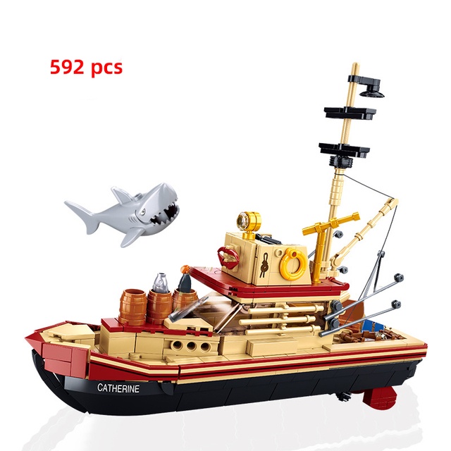 Đồ chơi Lắp ráp Mô hình tàu đánh cá  M38-B1119 B1118  Creative Fishing Boat Fishing Store White Shark