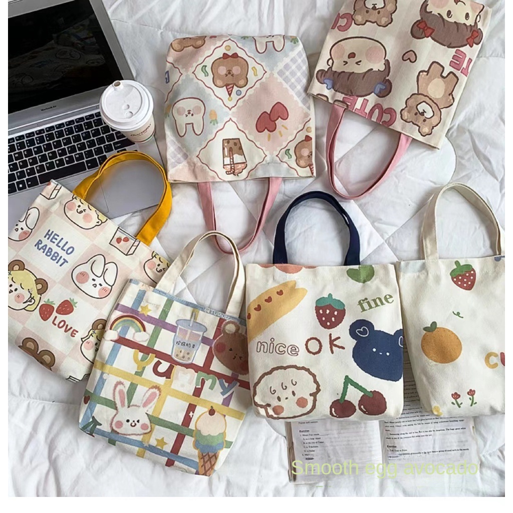 Túi Xách Vải Canvas Cỡ Nhỏ In Hoạt Hình Gấu Đáng Yêu