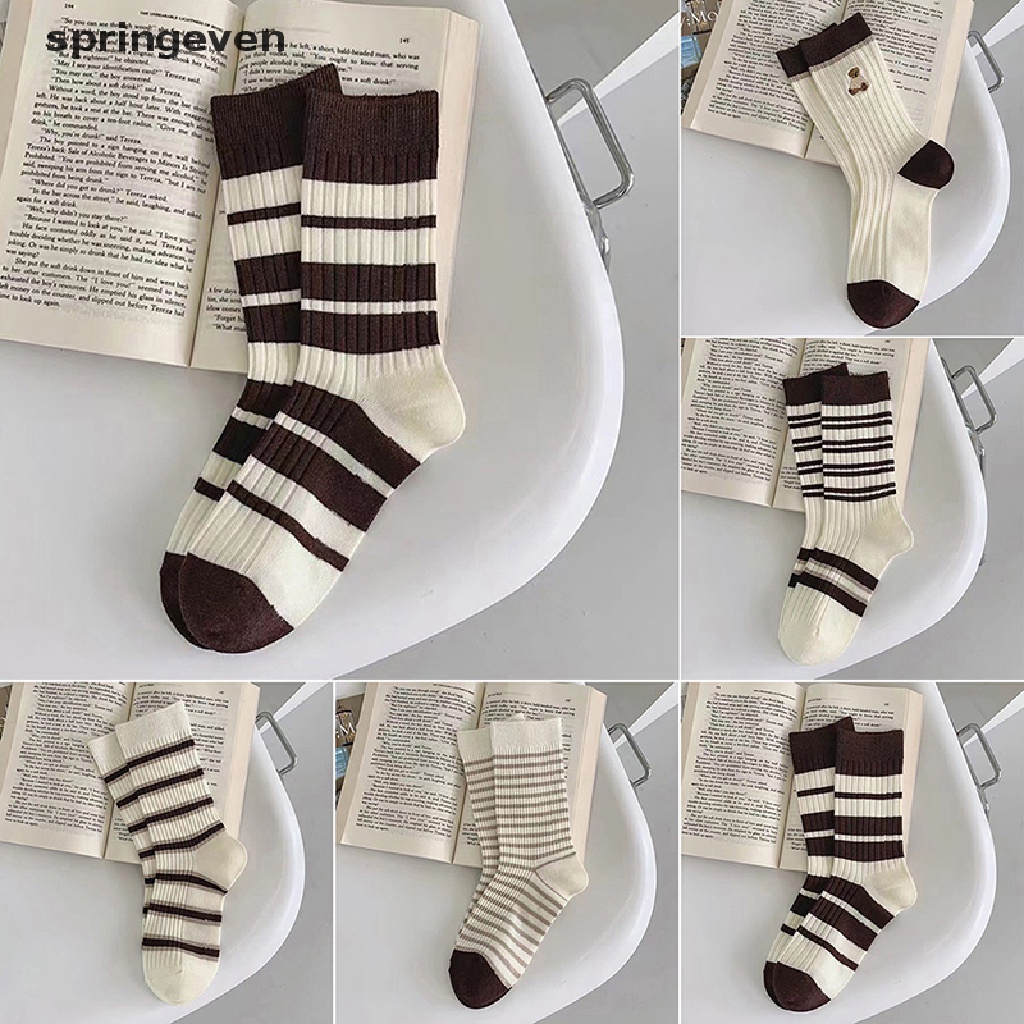 Vớ Dày Họa Tiết Sọc Trắng Đen Hình Gấu Hoạt Hình Dễ Thương Thời Trang Thu Đông Cho Nữ