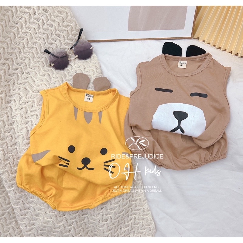 Bộ quần áo phông ba lỗ cho bé,hoạ tiết in hình thú có tai ngộ ngĩnh,chất liệu cotton 100% mềm mại cho bé